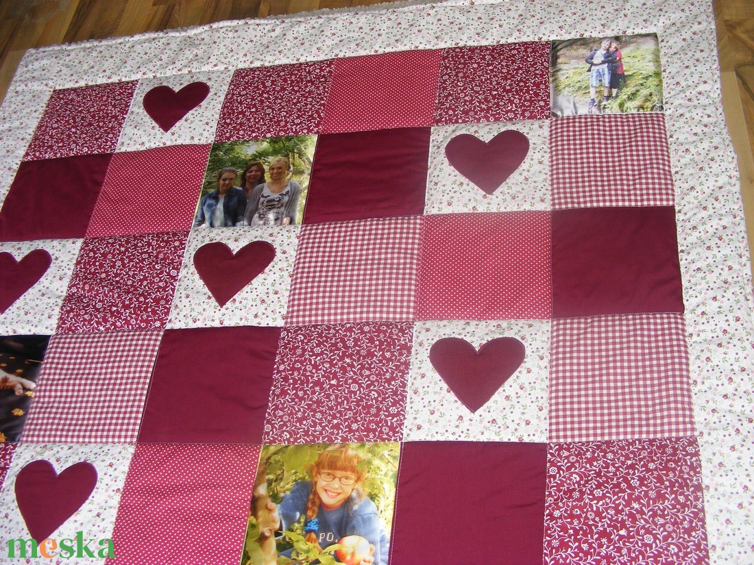 patchwork takaró kockákból, fényképekkel diszítve, country stílusban - otthon & életmód - lakástextil - felnőtt takaró, pléd - Meska.hu