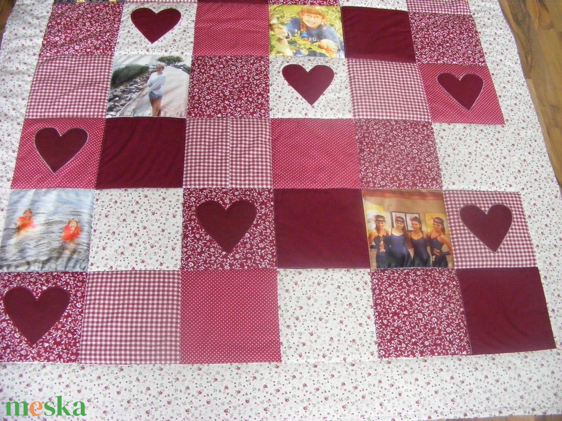 patchwork takaró kockákból, fényképekkel diszítve, country stílusban - otthon & életmód - lakástextil - felnőtt takaró, pléd - Meska.hu