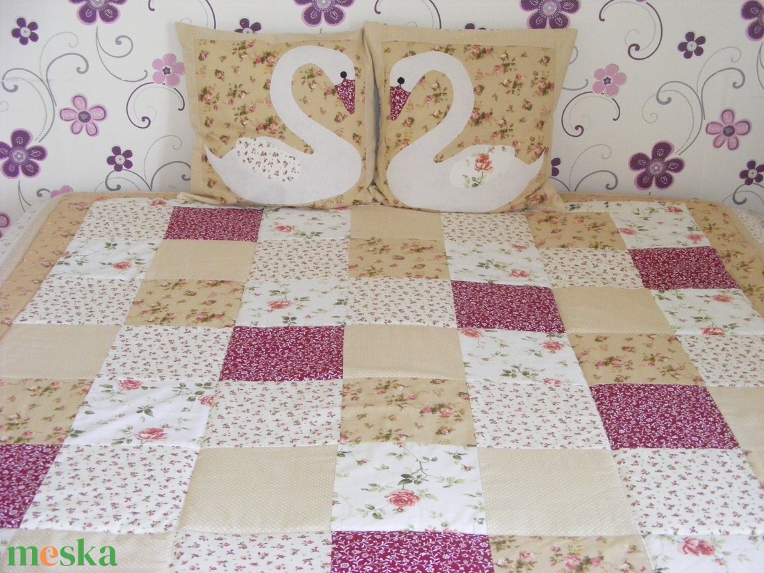 Patchwork takaró kockákból, pasztell színekből, rózsás - otthon & lakás - lakástextil - ágytakaró - Meska.hu
