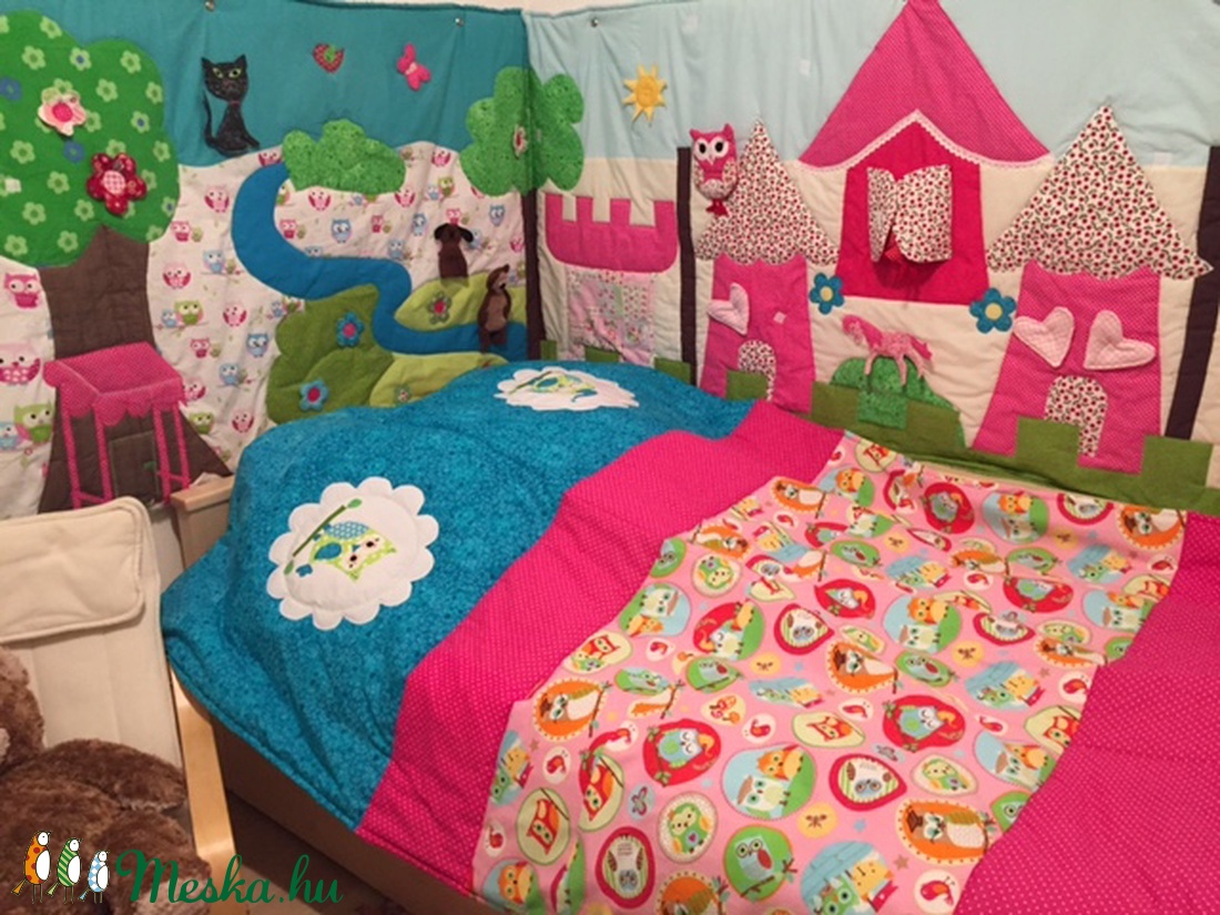 Palotás patchwork falvédő, takaró, szettben - otthon & lakás - babaszoba, gyerekszoba - falvédő gyerekszobába - Meska.hu