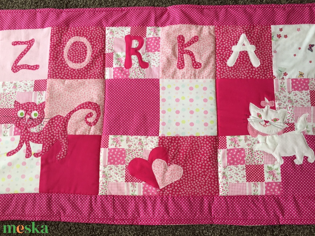  Patchwork falvédő, takaró virág, katica,cica díszítéssel  - otthon & életmód - lakástextil - ágytakaró - Meska.hu
