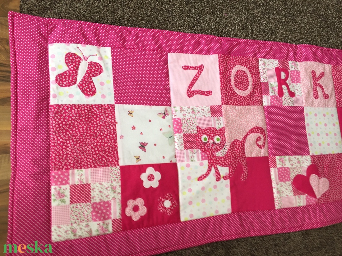  Patchwork falvédő, takaró virág, katica,cica díszítéssel  - otthon & életmód - lakástextil - ágytakaró - Meska.hu