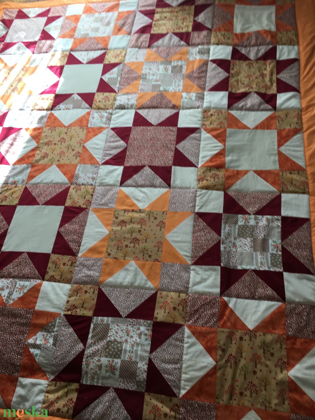 Narancssárga-barna csillagmintás patchwork ágytakaró, takaró - otthon & lakás - lakástextil - ágytakaró - Meska.hu Narancssárga-barna csillagmintás patchwork ágytakaró, takaró - otthon & lakás - lakástextil - ágytakaró - Meska.hu