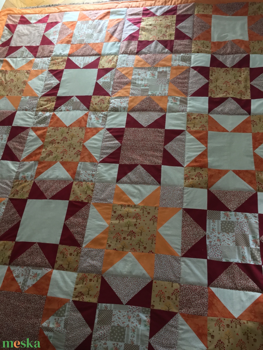 Narancssárga-barna csillagmintás patchwork ágytakaró, takaró - otthon & lakás - lakástextil - ágytakaró - Meska.hu Narancssárga-barna csillagmintás patchwork ágytakaró, takaró - otthon & lakás - lakástextil - ágytakaró - Meska.hu