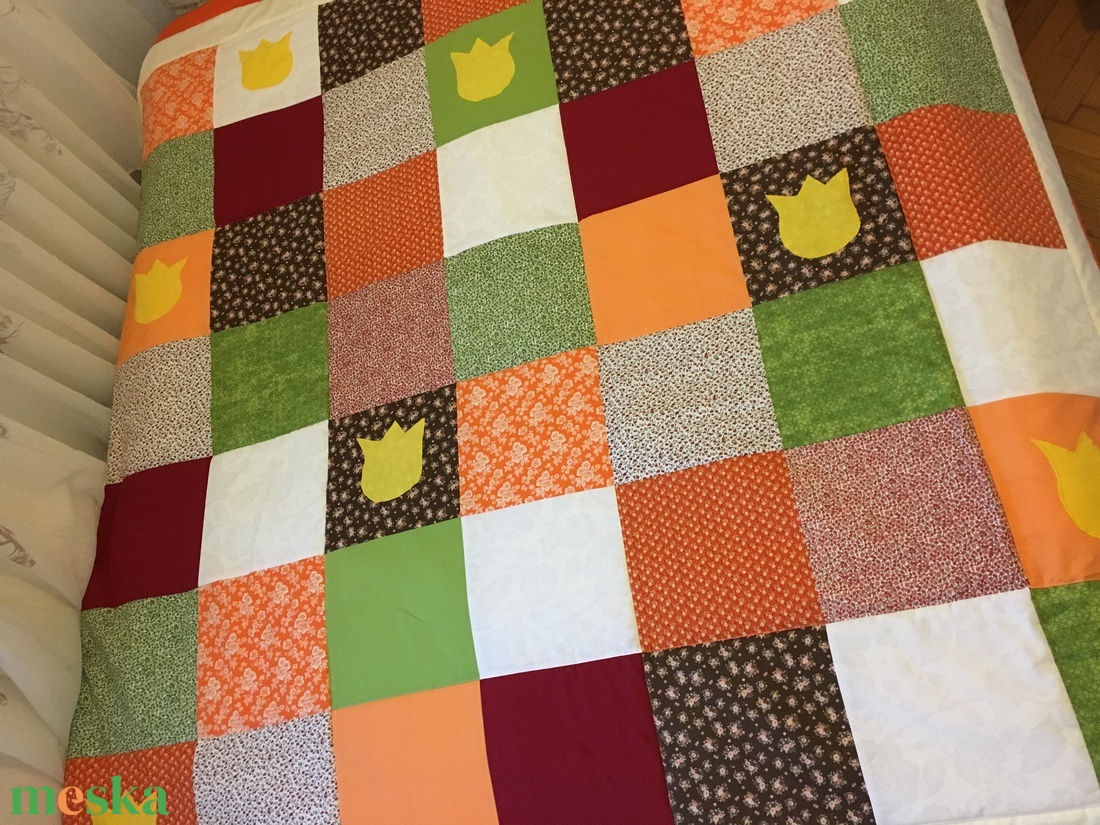 patchwork takaró, tulipánnal - otthon & lakás - lakástextil - Meska.hu