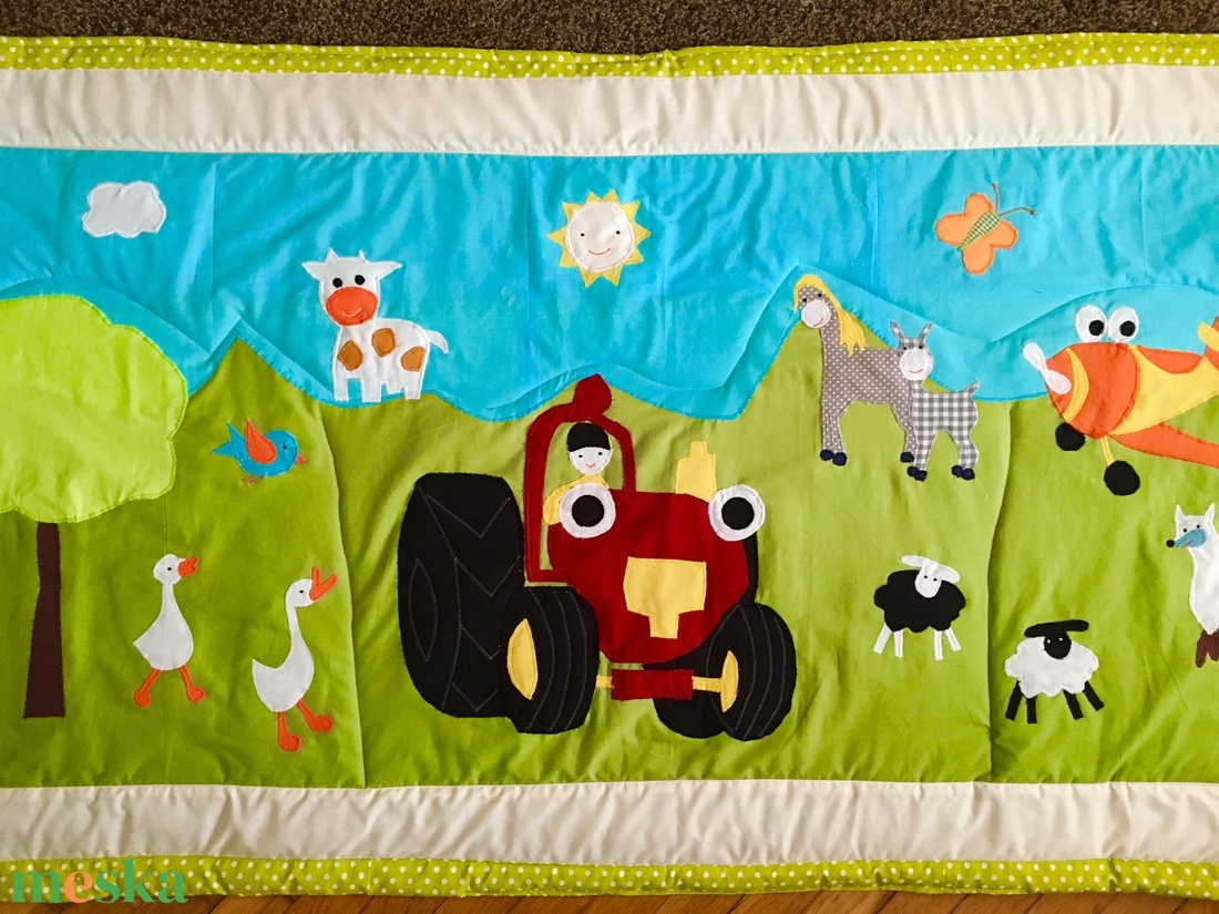 Patchwork takaró, falvédő Traktor Tom applikációval - otthon & lakás - babaszoba, gyerekszoba - szett kiságyba - Meska.hu Patchwork takaró, falvédő Traktor Tom applikációval - otthon & lakás - babaszoba, gyerekszoba - szett kiságyba - Meska.hu
