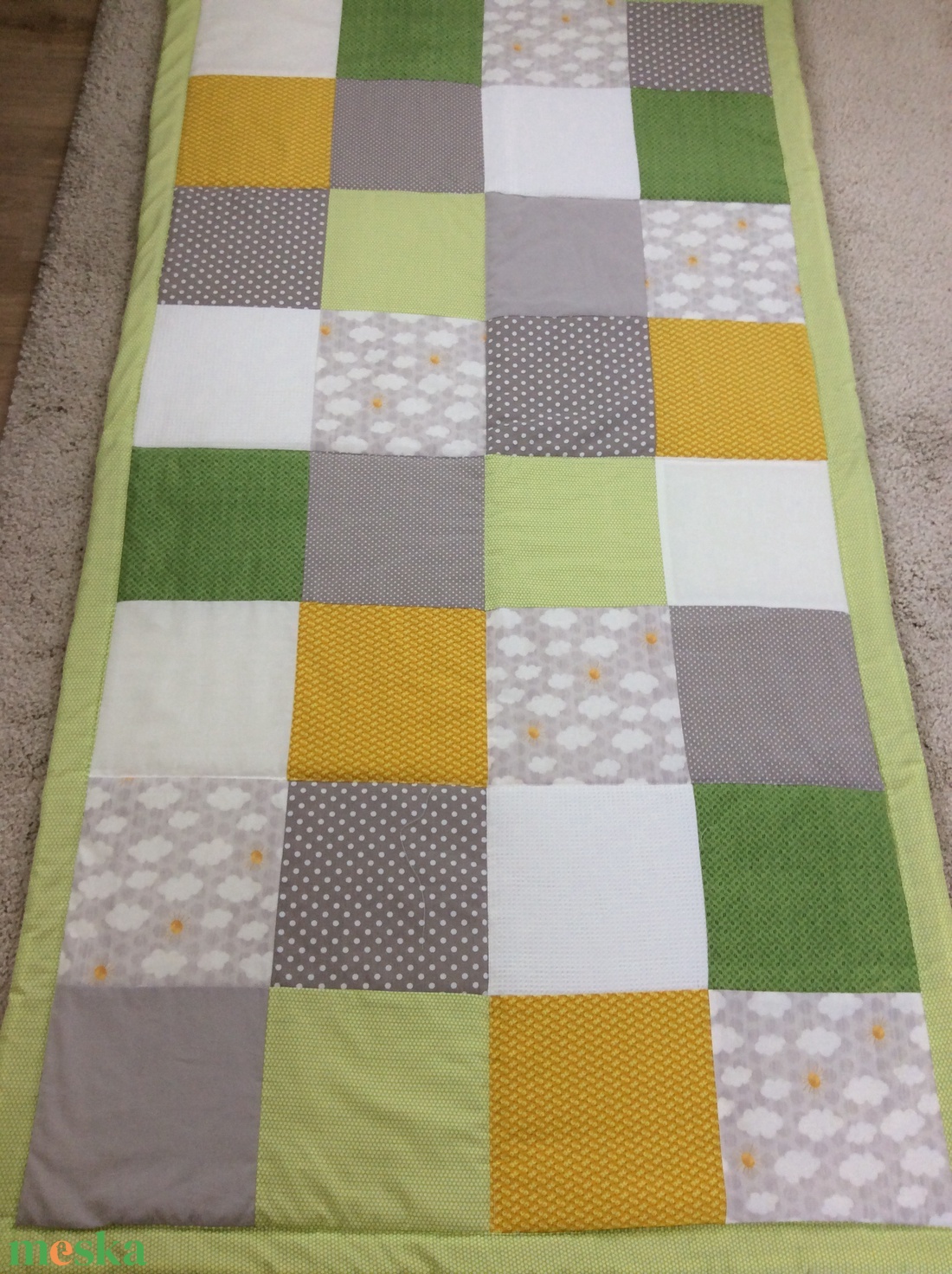 patchwork takaró falvédő fiúknak kockákból felhős mintával - otthon & életmód - lakástextil - Meska.hu