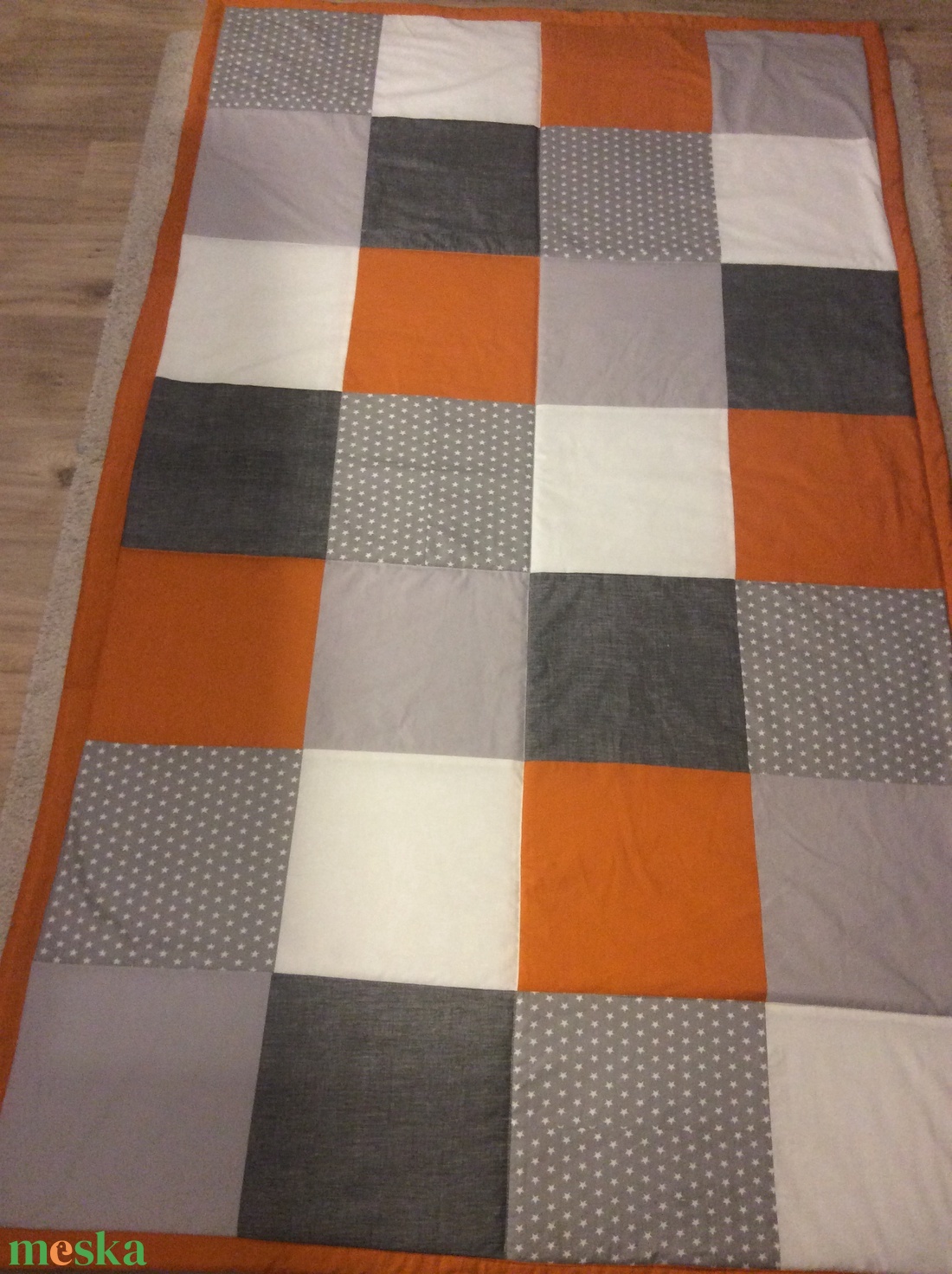 patchwork falvédő, narancs-szürke - otthon & lakás - lakástextil - felnőtt takaró, pléd - Meska.hu