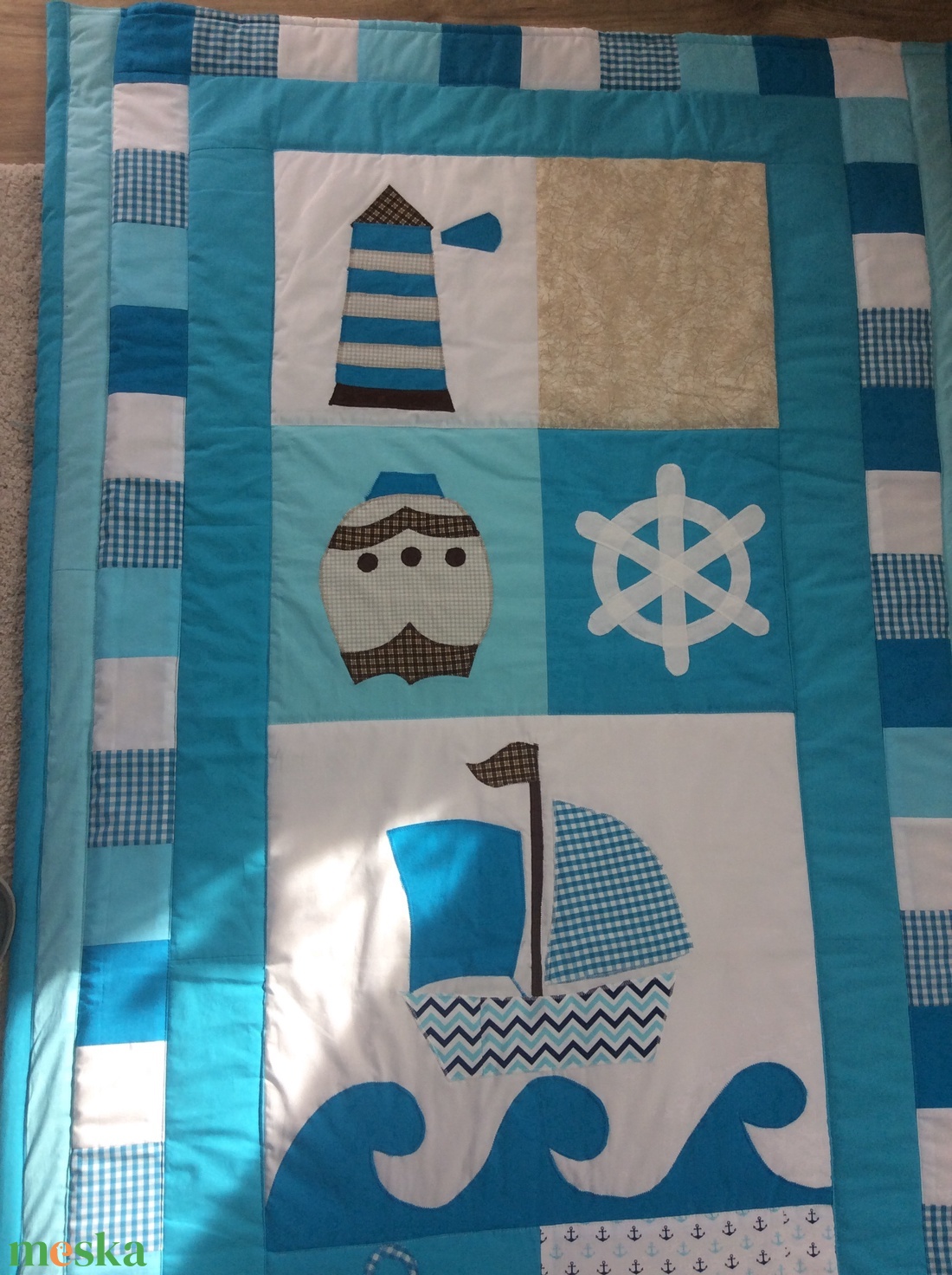 patchwork tengerész takaró, vitorlás, - otthon & életmód - lakástextil - párna & párnahuzat - Meska.hu