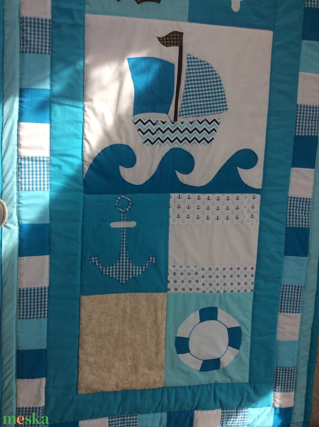 patchwork tengerész takaró, vitorlás, - otthon & életmód - lakástextil - párna & párnahuzat - Meska.hu