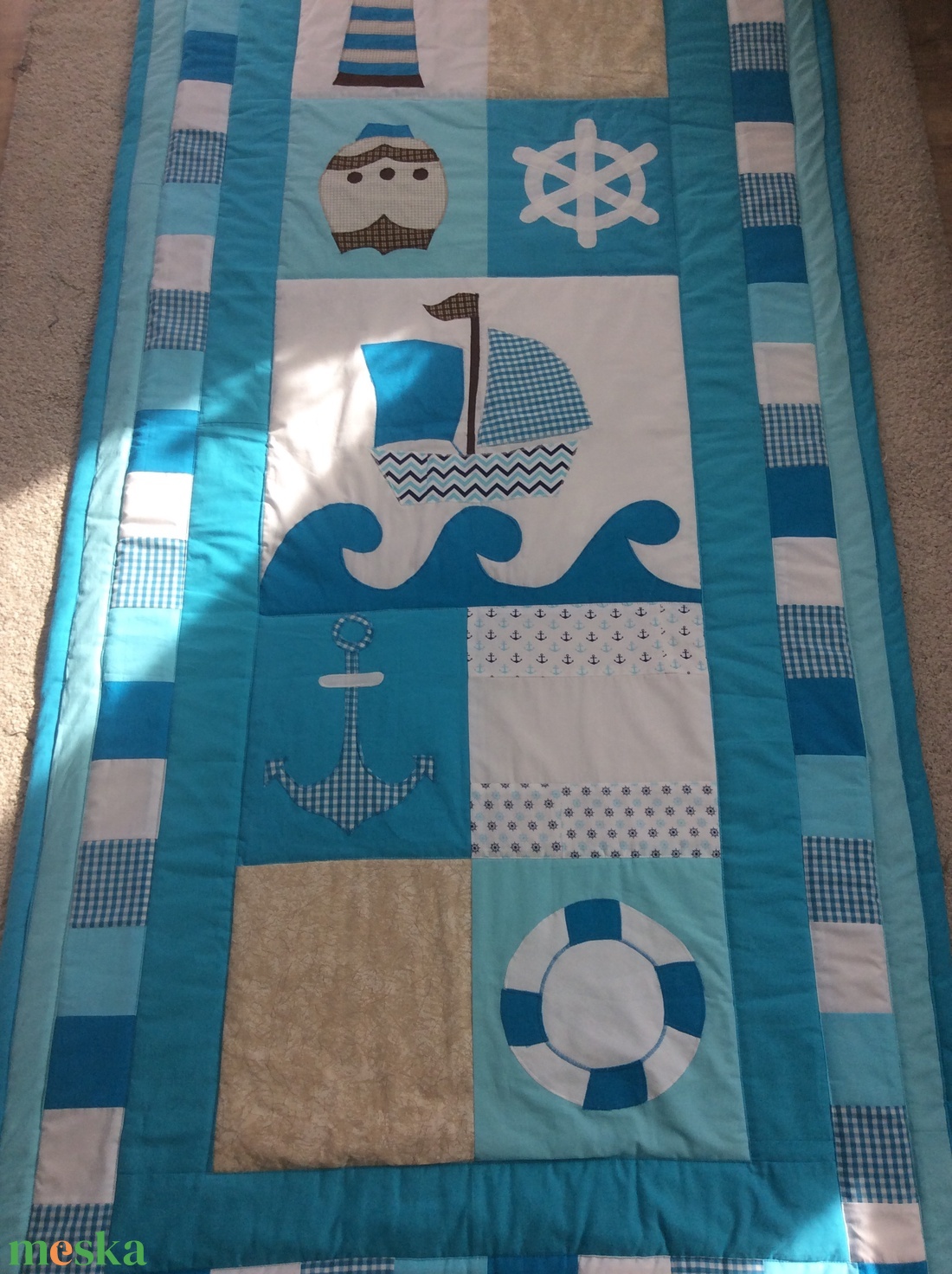 patchwork tengerész takaró, vitorlás, - otthon & életmód - lakástextil - párna & párnahuzat - Meska.hu