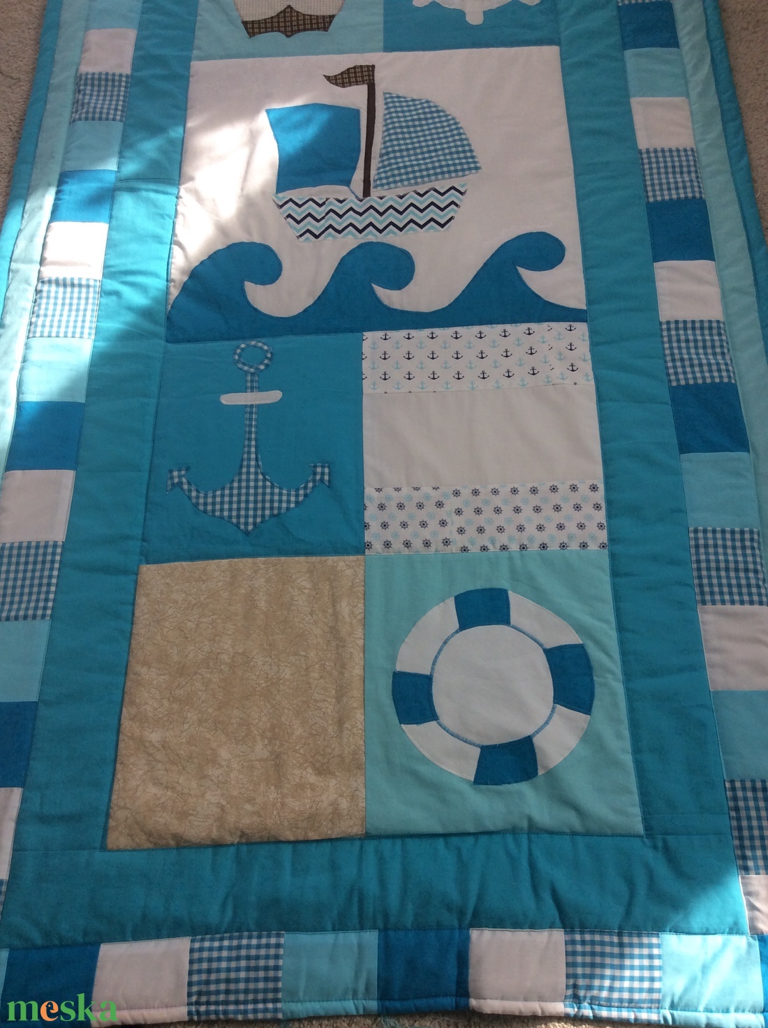 patchwork tengerész takaró, vitorlás, - otthon & életmód - lakástextil - párna & párnahuzat - Meska.hu