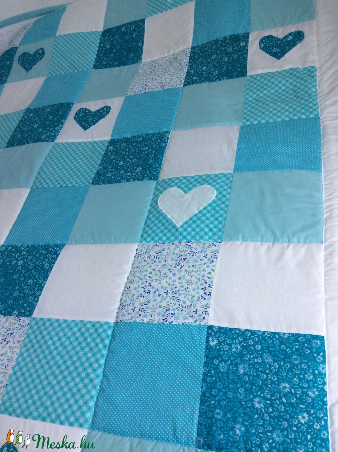 patchwork takaró kék-türkiz szívecskékkel - otthon & életmód - lakástextil - felnőtt takaró, pléd - Meska.hu patchwork takaró kék-türkiz szívecskékkel - otthon & életmód - lakástextil - felnőtt takaró, pléd - Meska.hu