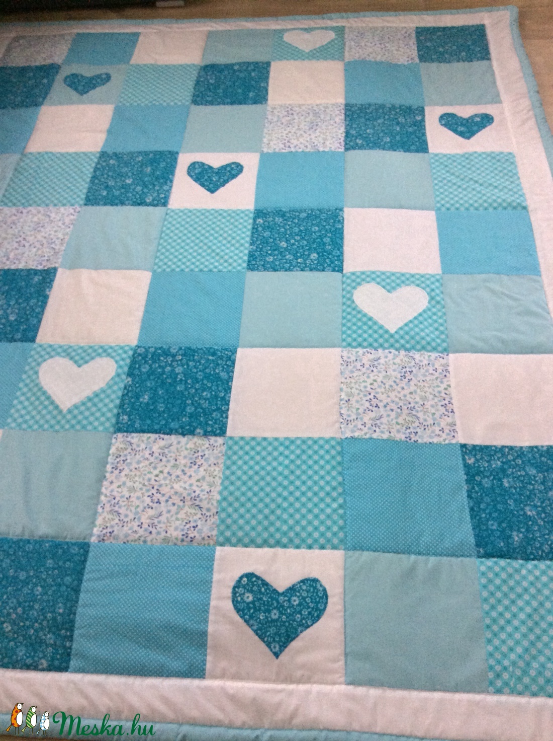 patchwork takaró kék-türkiz szívecskékkel - otthon & életmód - lakástextil - felnőtt takaró, pléd - Meska.hu patchwork takaró kék-türkiz szívecskékkel - otthon & életmód - lakástextil - felnőtt takaró, pléd - Meska.hu