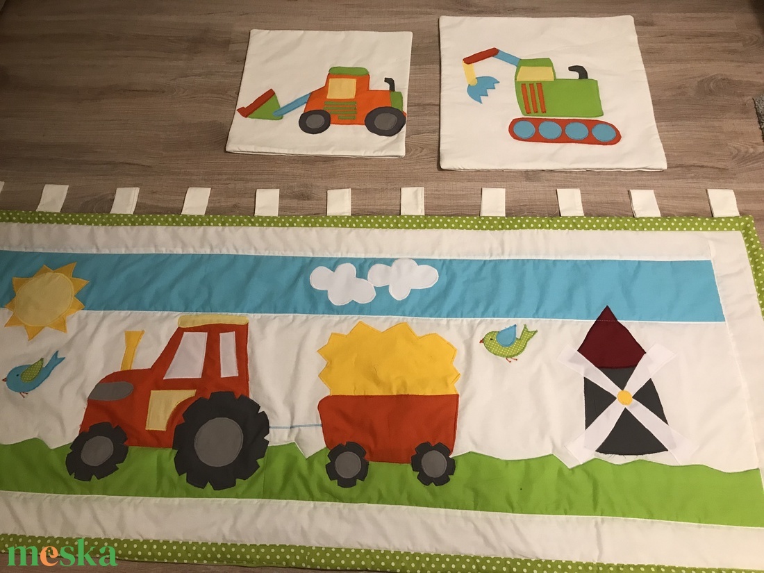 patchwork takaró, falvédő traktorral - otthon & életmód - babaszoba, gyerekszoba - falvédő gyerekszobába - Meska.hu