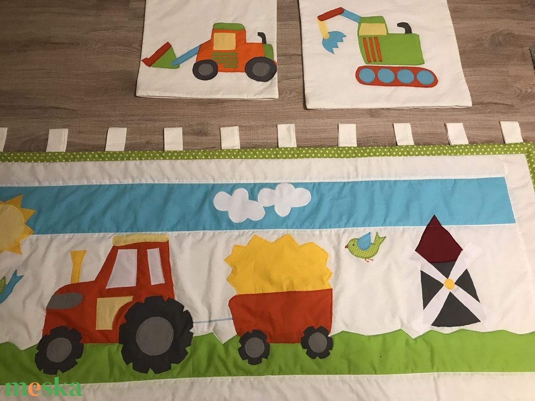 patchwork takaró, falvédő traktorral - otthon & életmód - babaszoba, gyerekszoba - falvédő gyerekszobába - Meska.hu