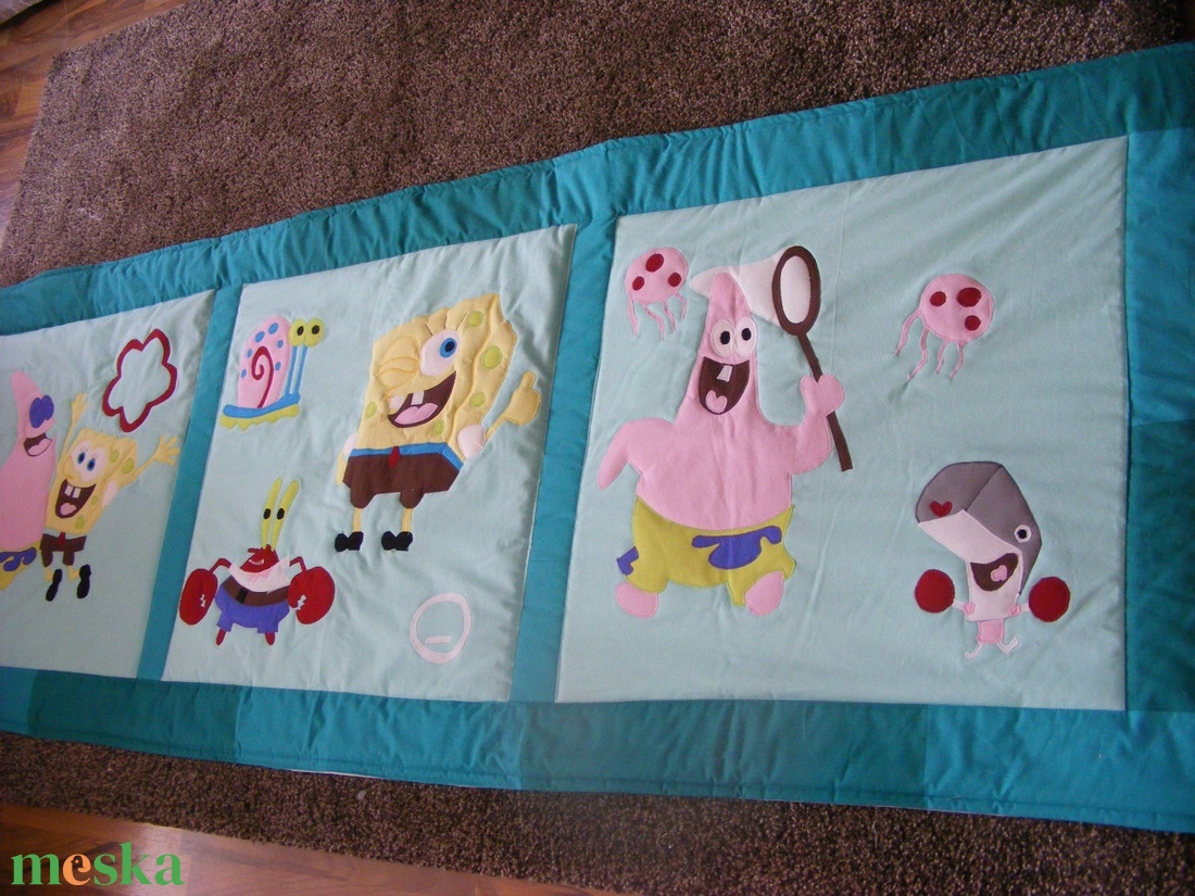 patchwork takaró, falvédő  Spongya Bob és barátai - otthon & életmód - babaszoba, gyerekszoba - falvédő gyerekszobába - Meska.hu