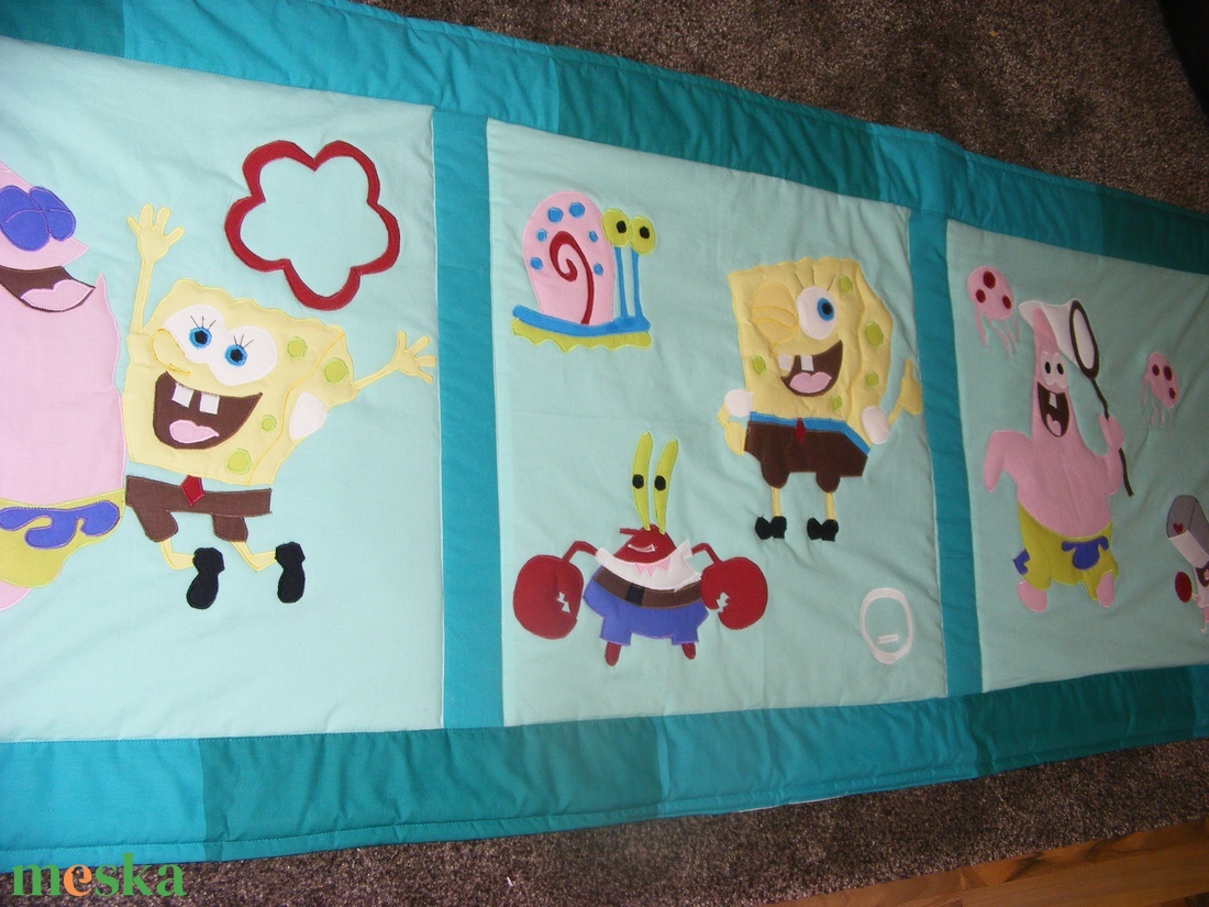 patchwork takaró, falvédő  Spongya Bob és barátai - otthon & életmód - babaszoba, gyerekszoba - falvédő gyerekszobába - Meska.hu