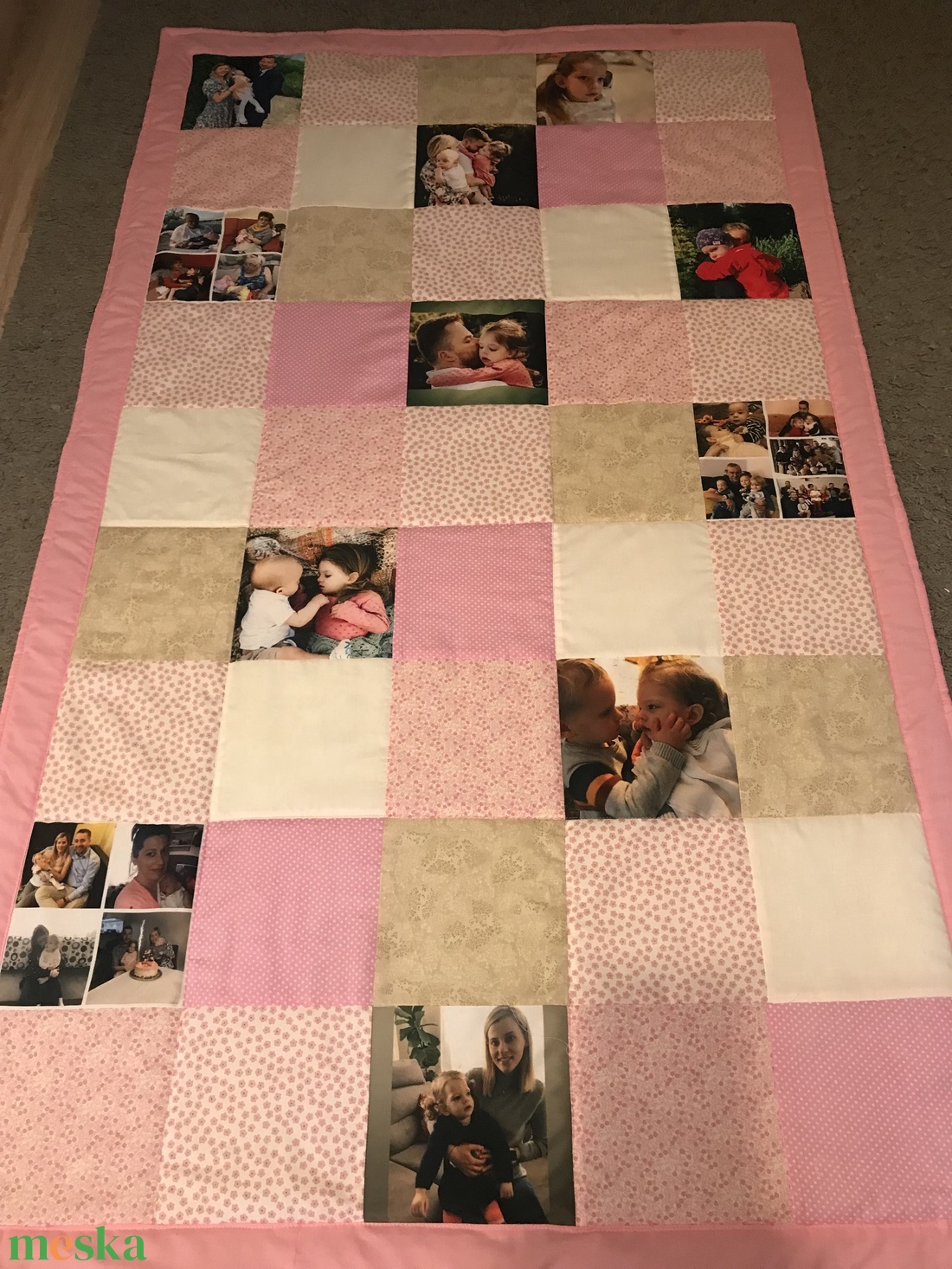 Fényképes patchwork takaró rózsaszín-bézs - otthon & életmód - lakástextil - ágytakaró - Meska.hu Fényképes patchwork takaró rózsaszín-bézs - otthon & életmód - lakástextil - ágytakaró - Meska.hu