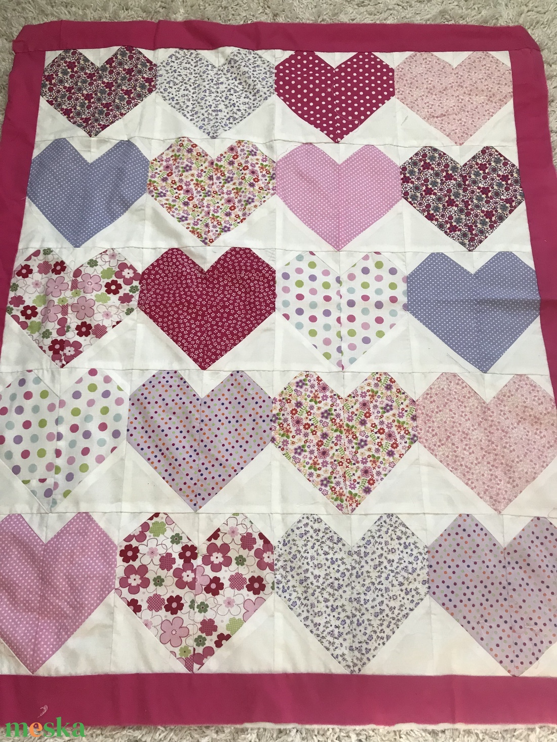 Patchwork falvédő, takaró rózsaszín-türkiz szivecskés - otthon & életmód - lakástextil - falvédő - Meska.hu Patchwork falvédő, takaró rózsaszín-türkiz szivecskés - otthon & életmód - lakástextil - falvédő - Meska.hu