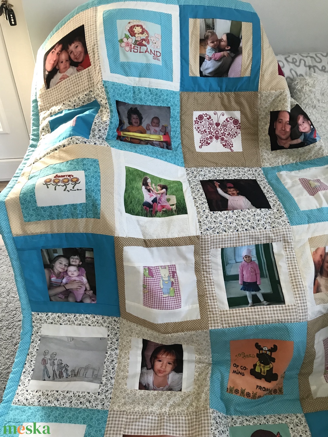 Fényképes és saját pólókból készült patchwork takaró  - otthon & életmód - lakástextil - ágytakaró - Meska.hu