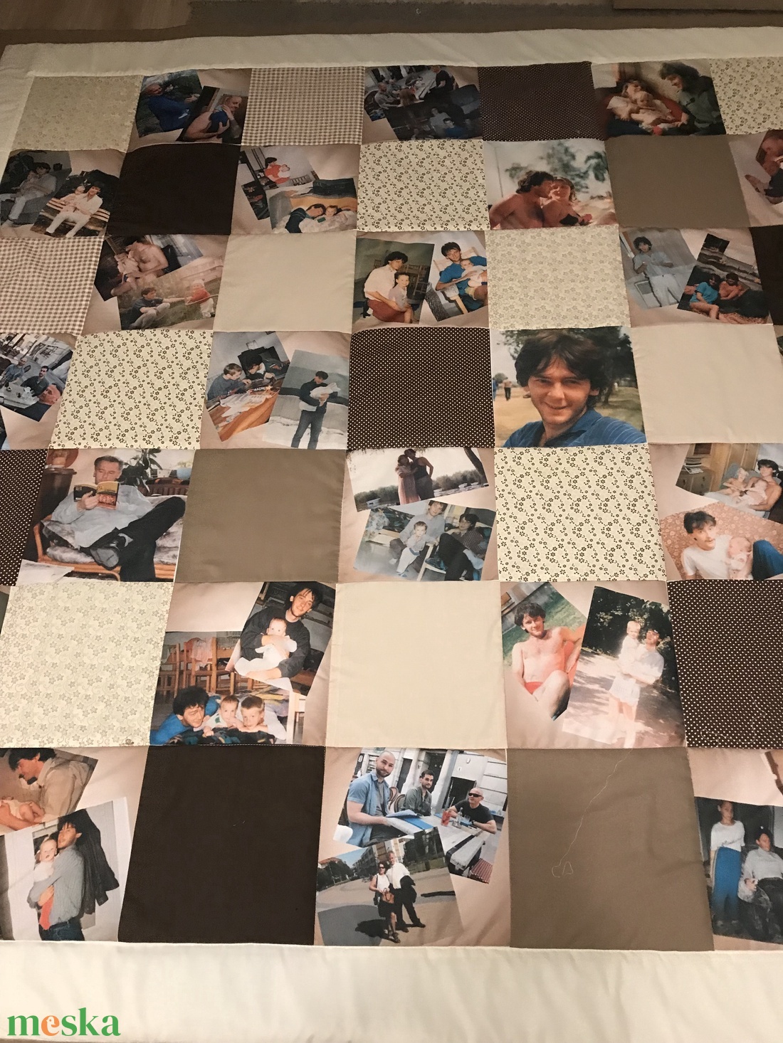 Fényképes patchwork takaró barna-bézs - otthon & életmód - babaszoba, gyerekszoba - falvédő gyerekszobába - Meska.hu