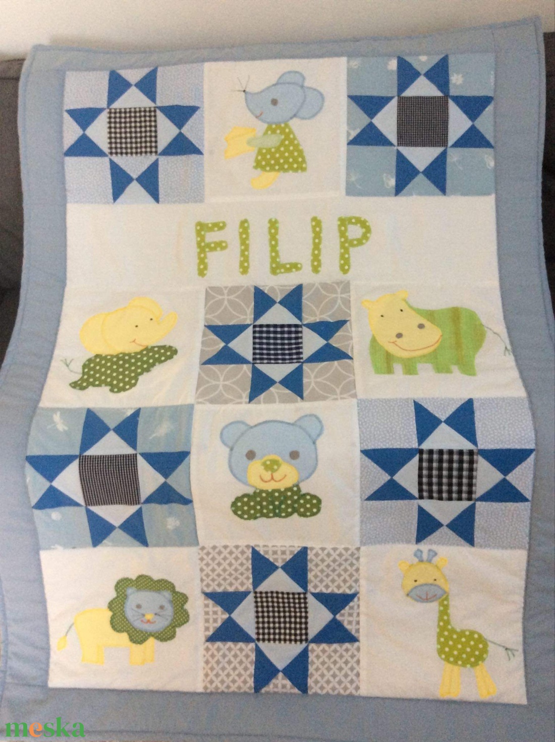 Állatos patchwork  takaró oroszlán, zsiráf, elefánt - otthon & életmód - lakástextil - ágytakaró - Meska.hu