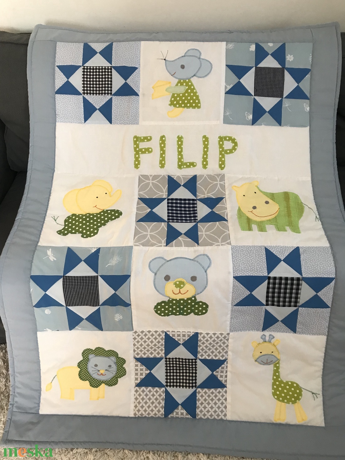 Állatos patchwork  takaró oroszlán, zsiráf, elefánt - otthon & életmód - lakástextil - ágytakaró - Meska.hu