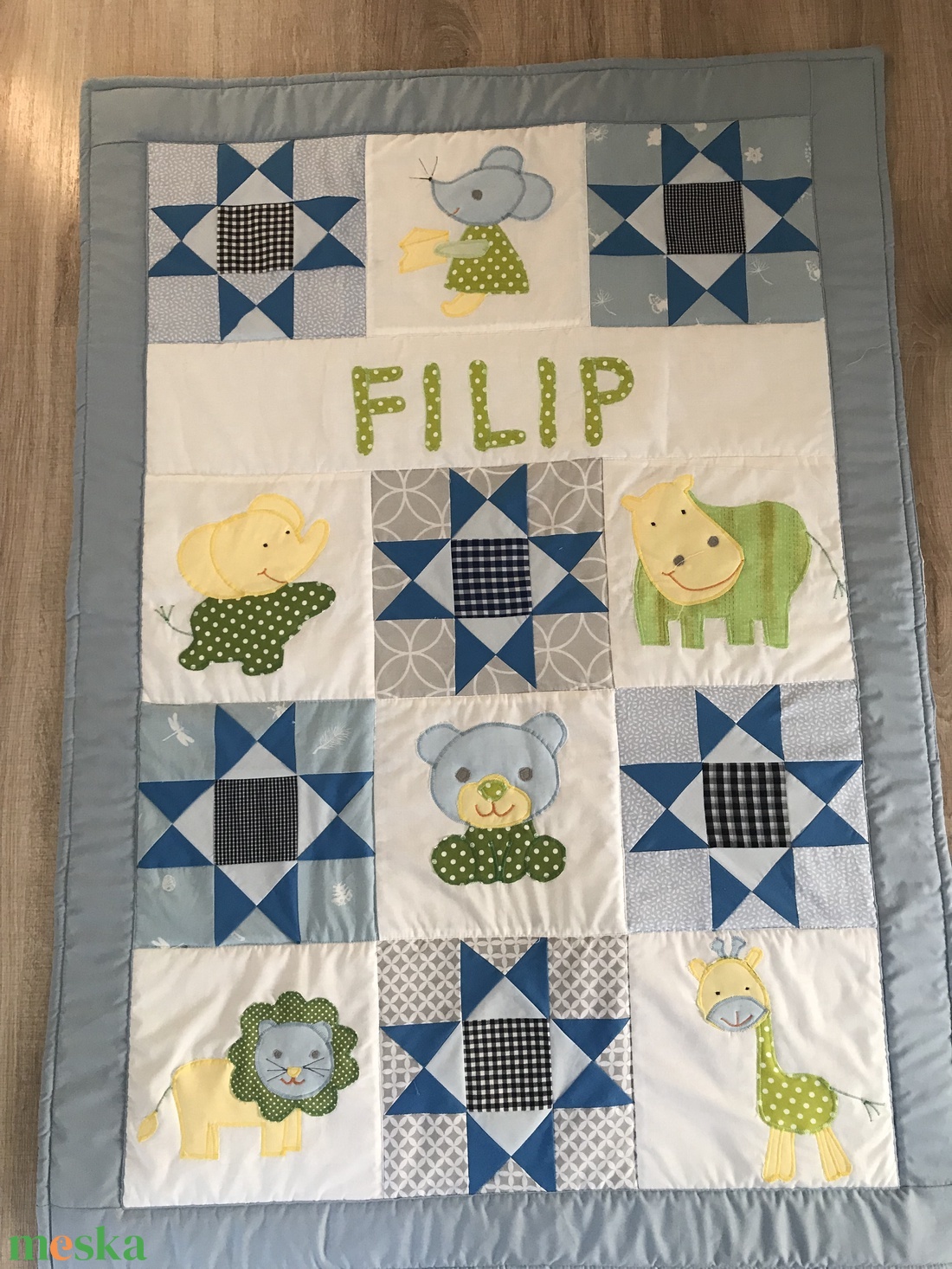 Állatos patchwork  takaró oroszlán, zsiráf, elefánt - otthon & életmód - lakástextil - ágytakaró - Meska.hu