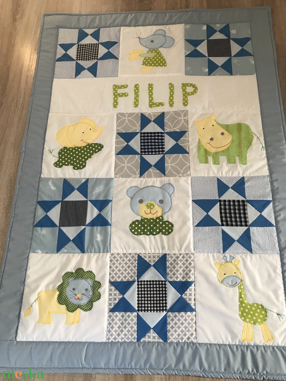 Állatos patchwork  takaró oroszlán, zsiráf, elefánt - otthon & életmód - lakástextil - ágytakaró - Meska.hu