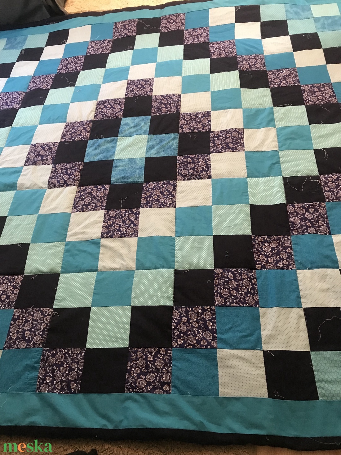 Türkiz patchwork takaró francia ágyra - otthon & életmód - lakástextil - ágytakaró - Meska.hu Türkiz patchwork takaró francia ágyra - otthon & életmód - lakástextil - ágytakaró - Meska.hu