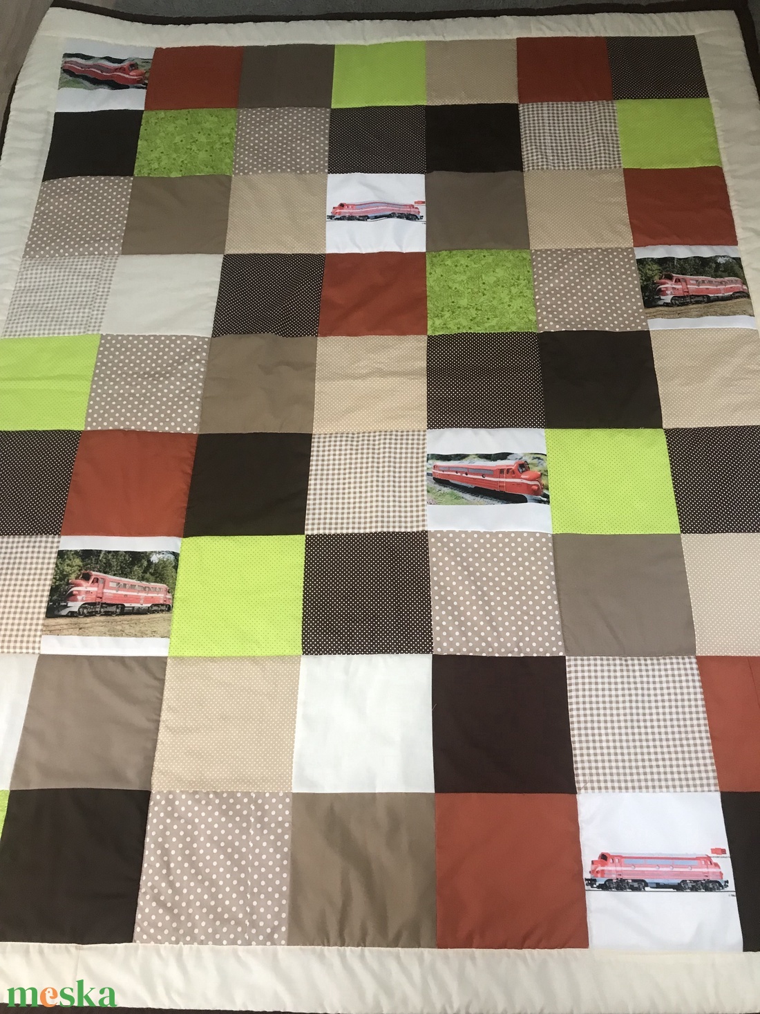 patchwork takaró, falvédő vonat  betéttel - otthon & életmód - babaszoba, gyerekszoba - babatakaró, gyerek pléd - Meska.hu