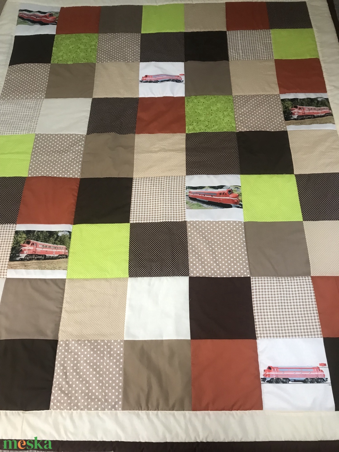 patchwork takaró, falvédő vonat  betéttel - otthon & életmód - babaszoba, gyerekszoba - babatakaró, gyerek pléd - Meska.hu