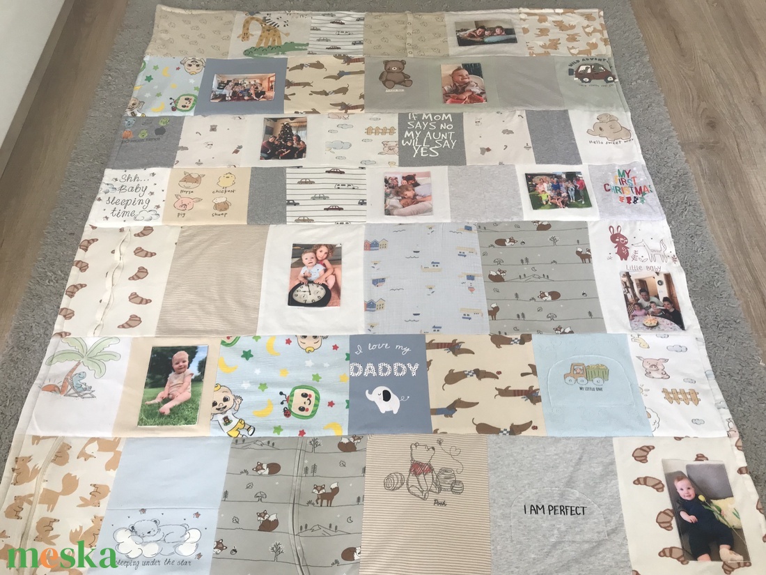 Baba patchwork takaró egyedi  pólókból, baby body-ból, rugikból - otthon & életmód - babaszoba, gyerekszoba - babatakaró, gyerek pléd - Meska.hu