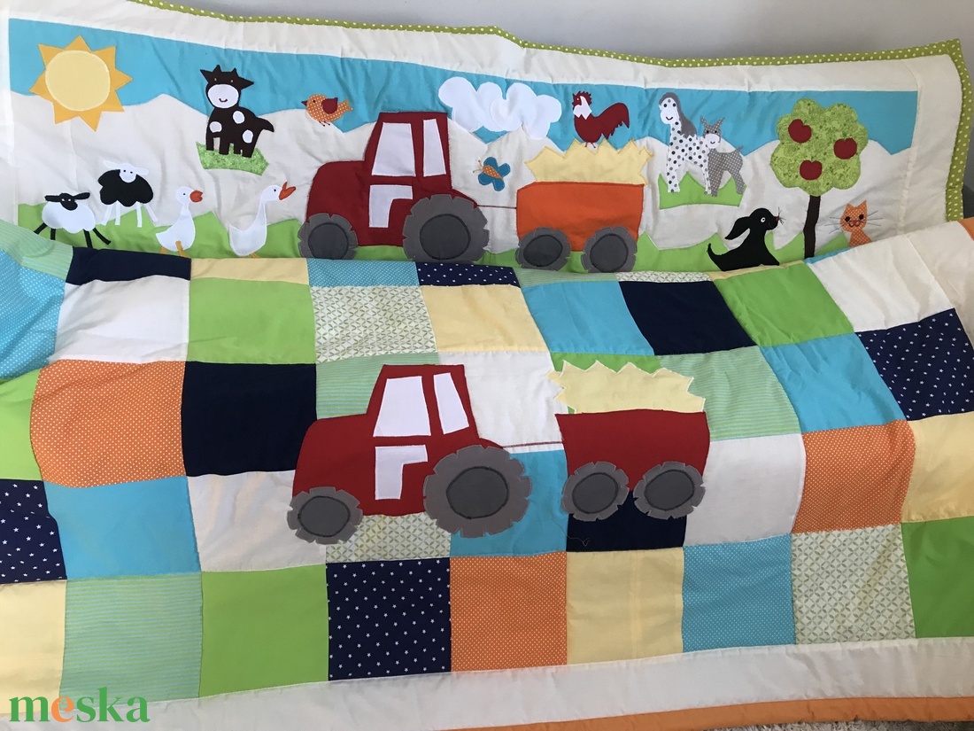 Járműves patchwork falvédő, autó, traktor, helikopter.  - baba - mama - babaszoba dekoráció - falvédő gyerekszobába - Meska.hu