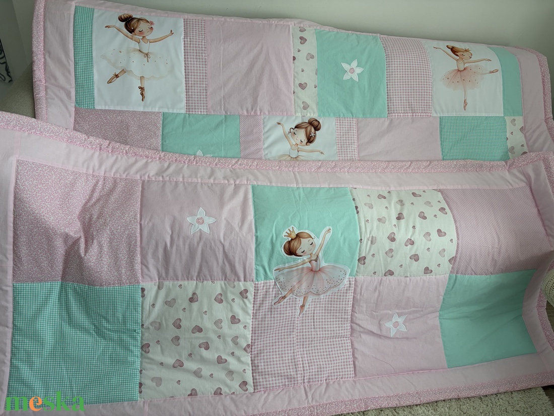 patchwork takaró és falvédő szettben, balerina diszítéssel  - baba - mama - babaszoba dekoráció - falvédő gyerekszobába - Meska.hu