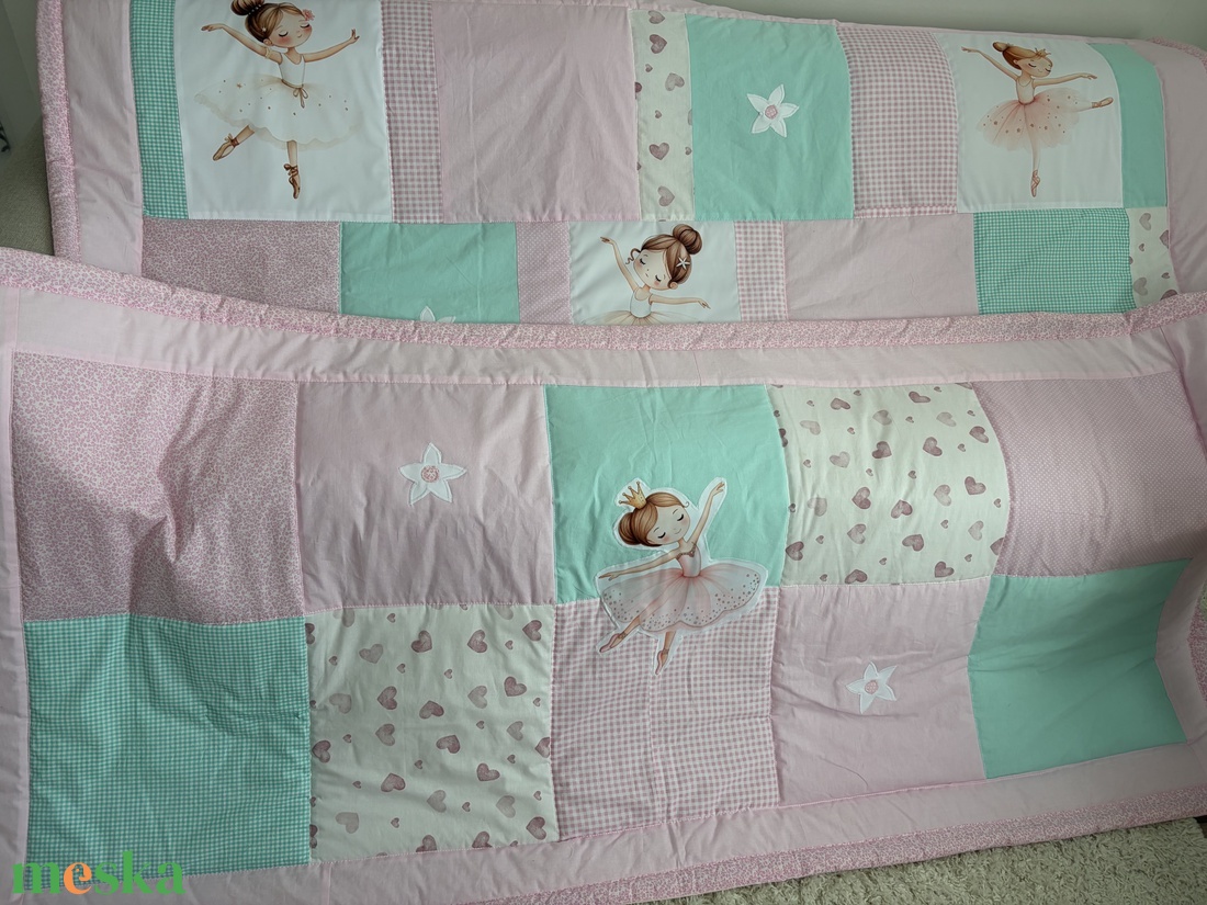 patchwork takaró és falvédő szettben, balerina diszítéssel  - baba - mama - babaszoba dekoráció - falvédő gyerekszobába - Meska.hu