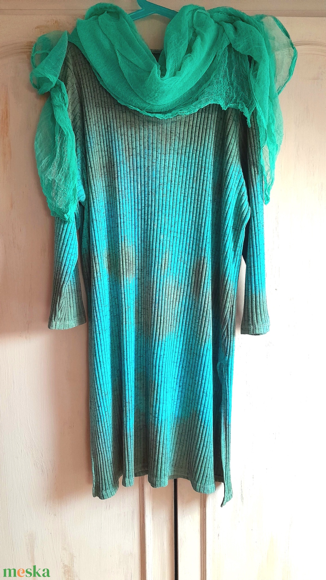 Zöld kavalkád / pulóver - géz sállal  - ruha & divat - női ruha - pulóver & kardigán - Meska.hu