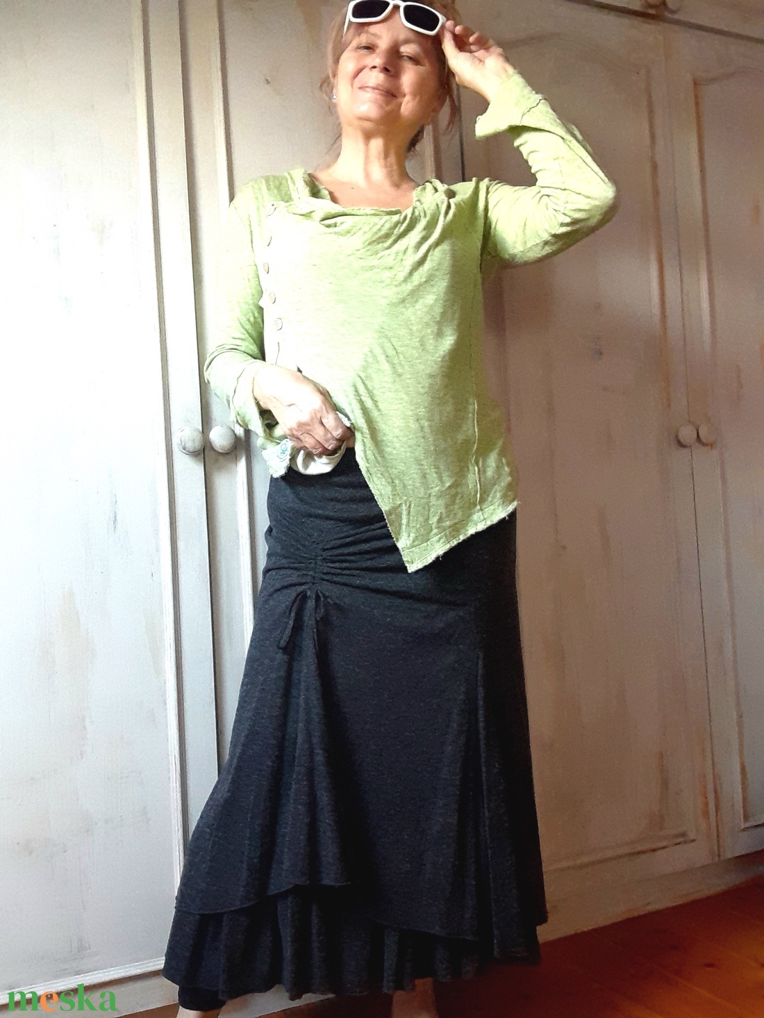 Ráncolt, szürke szoknya  - ruha & divat - női ruha - szoknya - Meska.hu