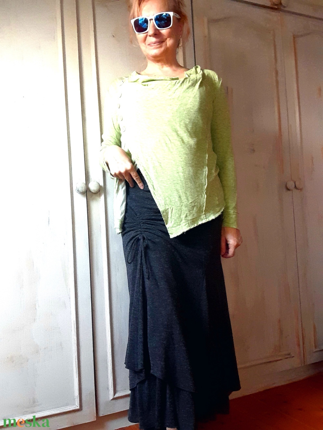 Ráncolt, szürke szoknya  - ruha & divat - női ruha - szoknya - Meska.hu