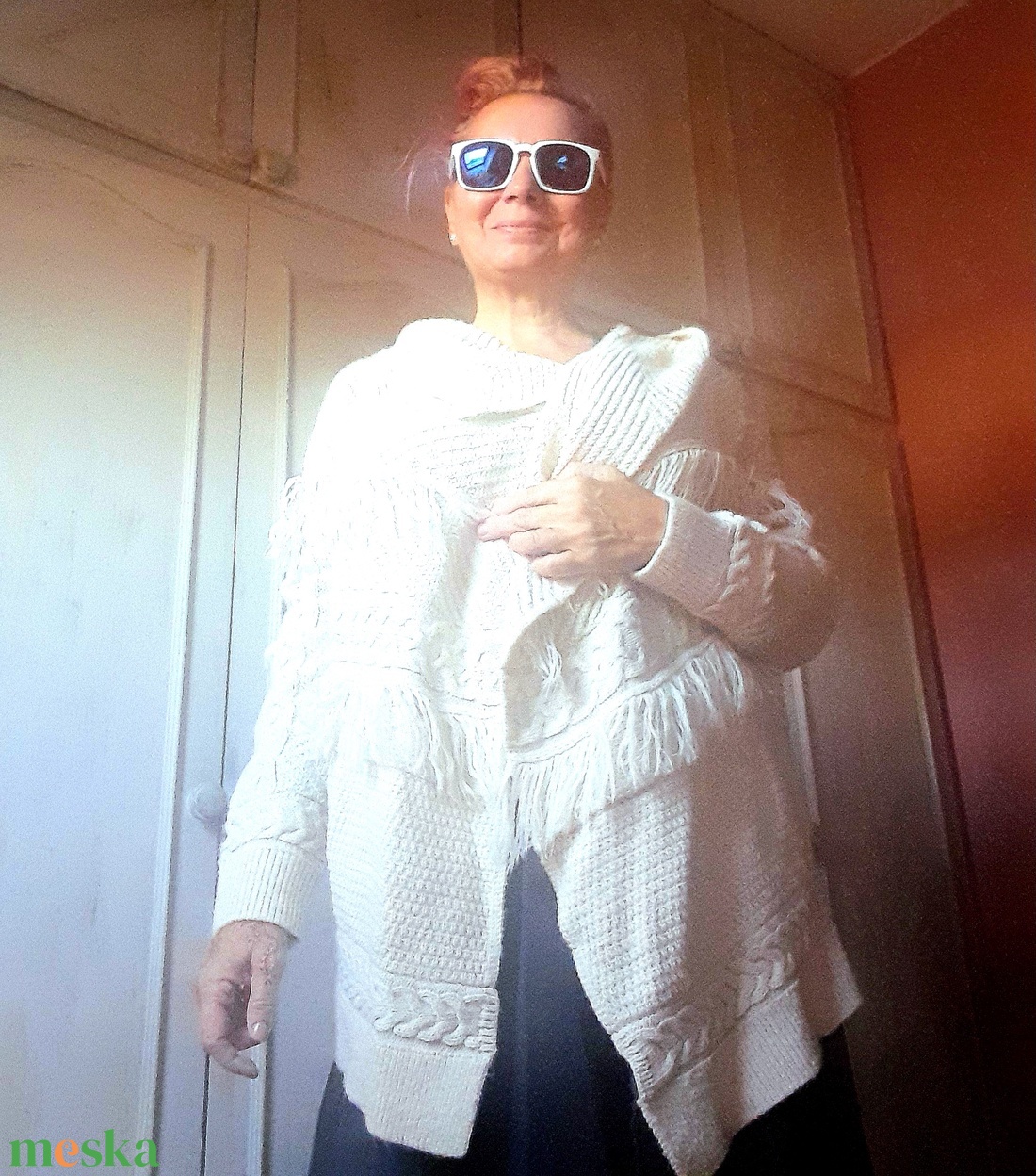 Fehér tűz- kötött kardigán  - ruha & divat - női ruha - kardigánok - Meska.hu