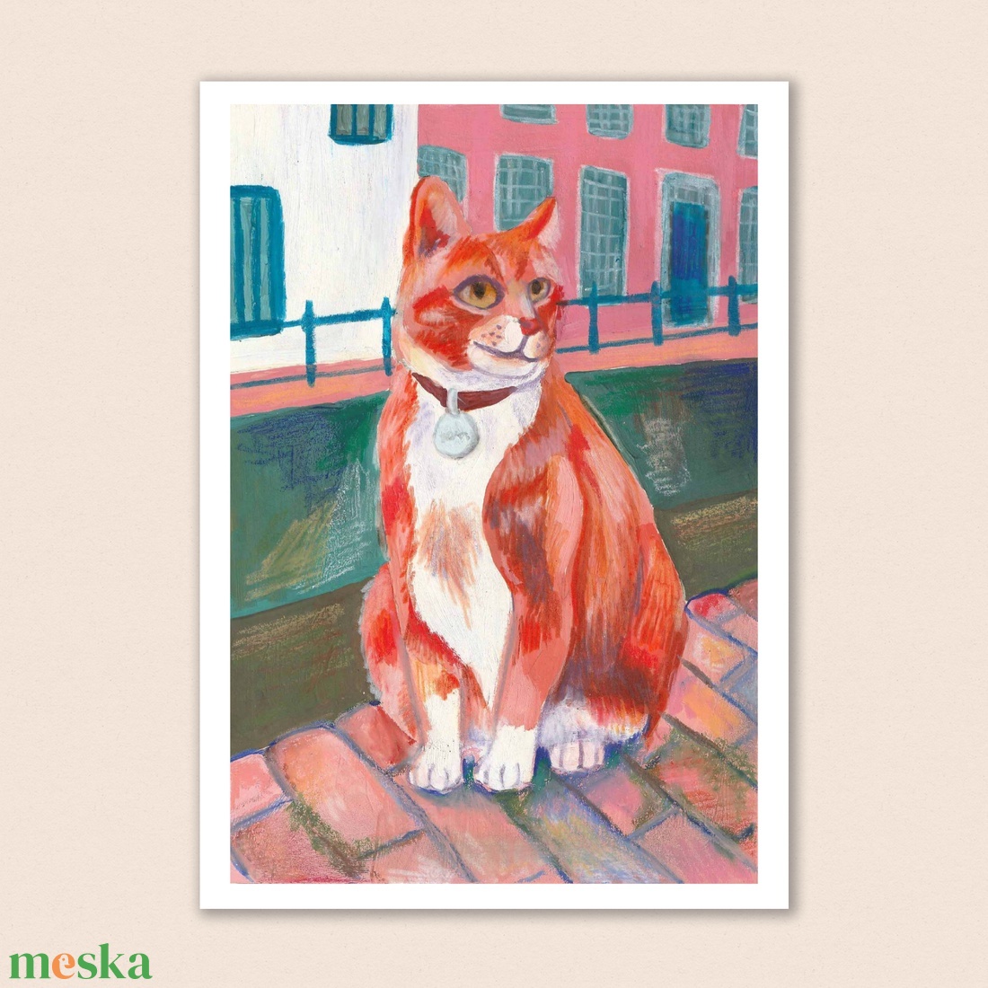 Vörös macskás nyomat - művészet - grafika & illusztráció - művészi nyomat - Meska.hu