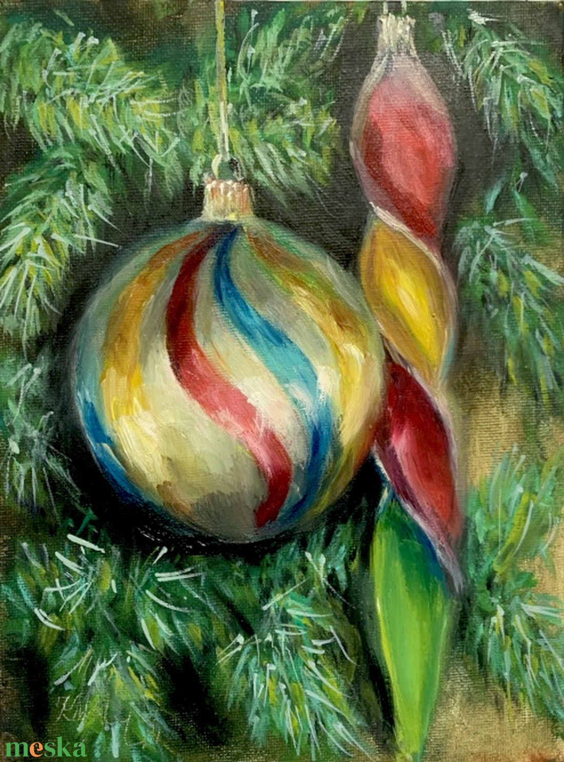 Retró karácsonyfadíszek - olajfestmény - 24 x 18 cm - művészet - festmény - akril - Meska.hu Retró karácsonyfadíszek - olajfestmény - 24 x 18 cm - művészet - festmény - akril - Meska.hu