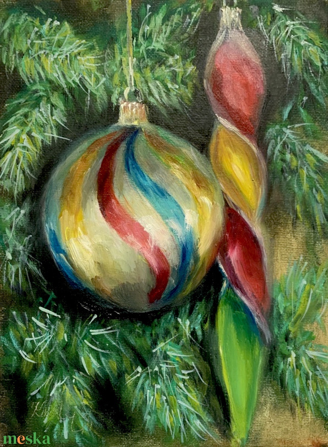 Retró karácsonyfadíszek - olajfestmény - 24 x 18 cm - művészet - festmény - akril - Meska.hu Retró karácsonyfadíszek - olajfestmény - 24 x 18 cm - művészet - festmény - akril - Meska.hu