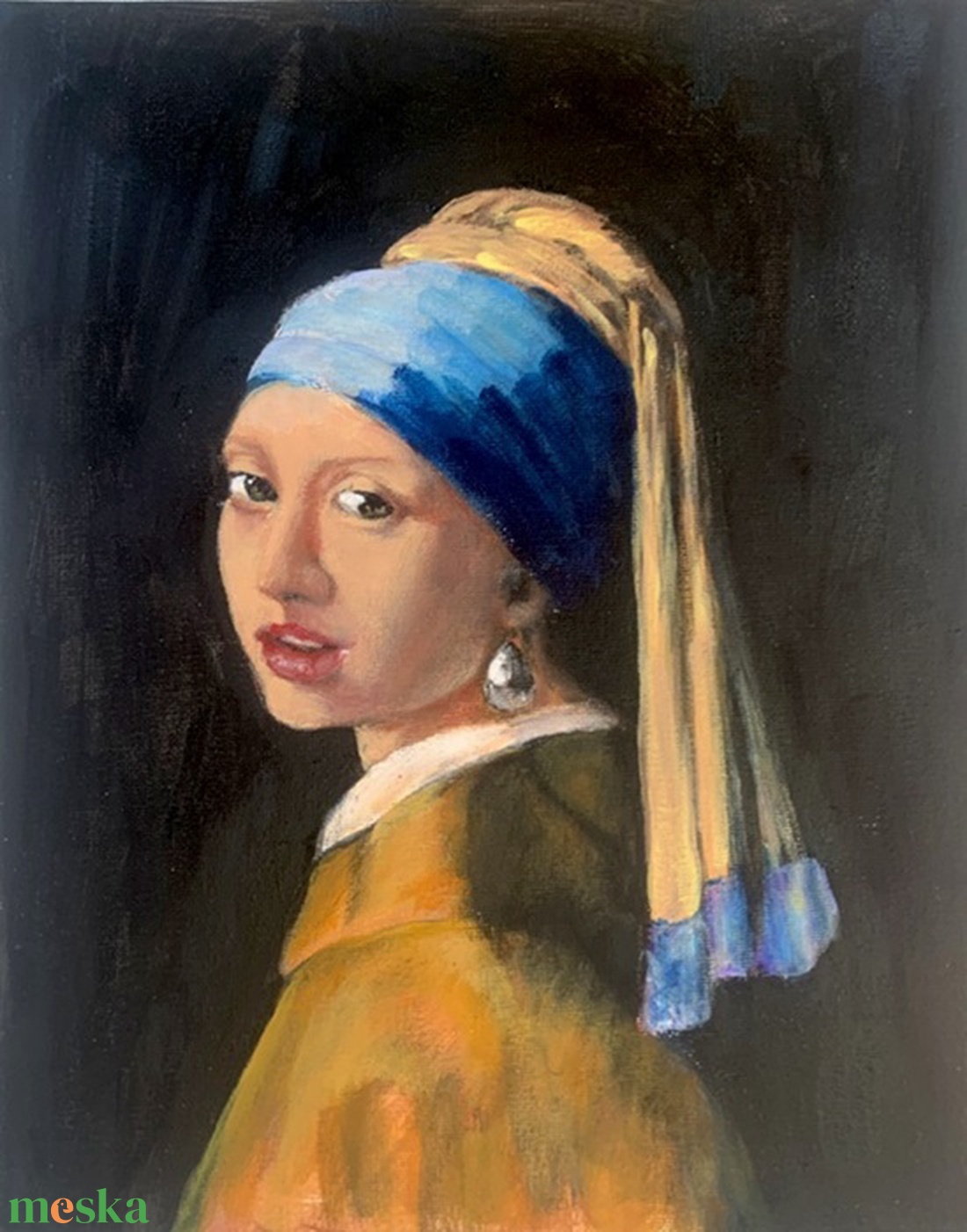 Vermeer festménye alapján - Leány gyöngyfülbevalóval - Akrilfestmény - 30 x 24 cm - művészet - festmény - akril - Meska.hu Vermeer festménye alapján - Leány gyöngyfülbevalóval - Akrilfestmény - 30 x 24 cm - művészet - festmény - akril - Meska.hu