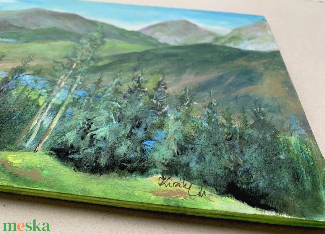 A fenyves mögött - akrilfestékkel lécre festett kép - 19,5 x 37,5 cm - művészet - festmény - akril - Meska.hu A fenyves mögött - akrilfestékkel lécre festett kép - 19,5 x 37,5 cm - művészet - festmény - akril - Meska.hu