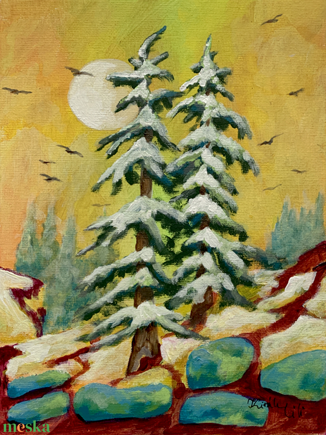 Együtt a hidegben -akrilfestmény - 24 x 18 cm - mese - művészet - festmény - akril - Meska.hu