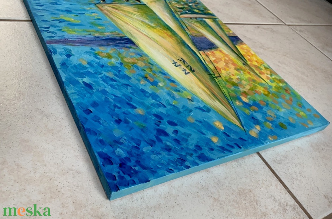 Kék-sárga Balaton - 39 x 29 cm - művészet - festmény - akril - Meska.hu