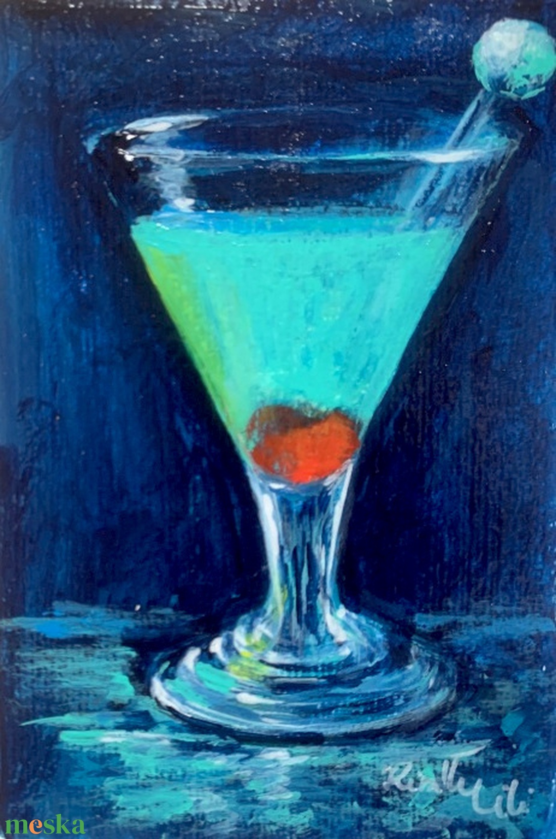 Kék álom koktél - keretezett akril - (15 x 10 cm) - művészet - festmény - akril - Meska.hu