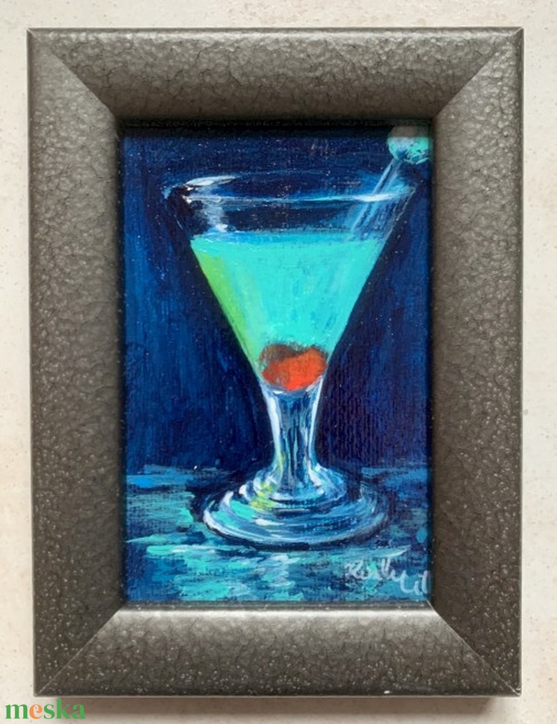 Kék álom koktél - keretezett akril - (15 x 10 cm) - művészet - festmény - akril - Meska.hu